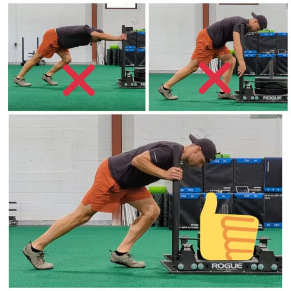 3 arm placements for the sled push